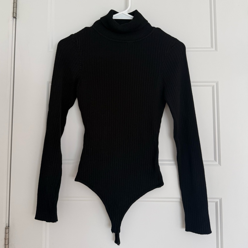 BLACK RIBBED TURTLENECK XS SOFT BODYSUIT NAKED WARDROBE